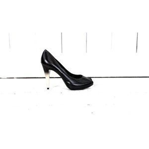 Jessica Simpson black leather high heel platform peep toe stilettos heels